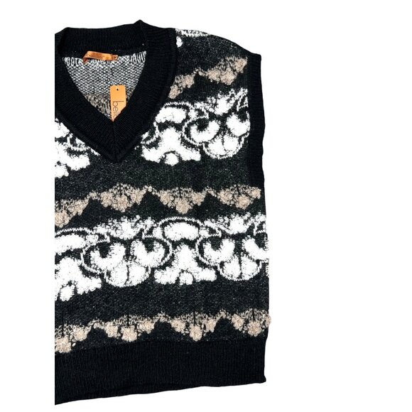 Belldini Black, White & Mocha Patterned Sleeveless Knit Sweater Vest Size Medium - Picture 8 of 16